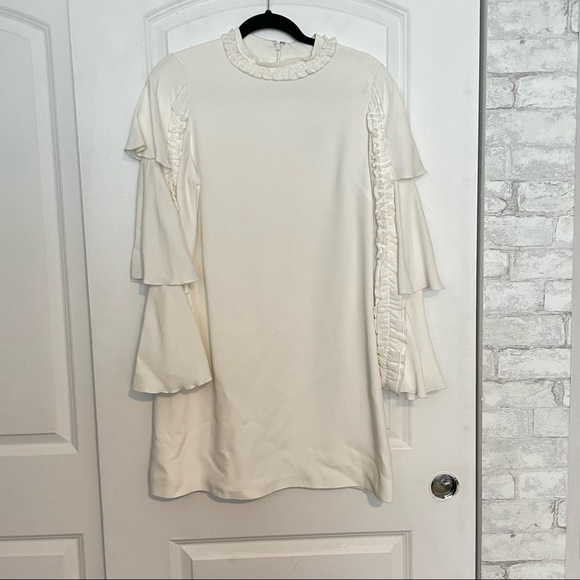 Alexis Marianne Dress in Ivory ruffle tiered sleeve high neck medium m - Picture 3 of 11